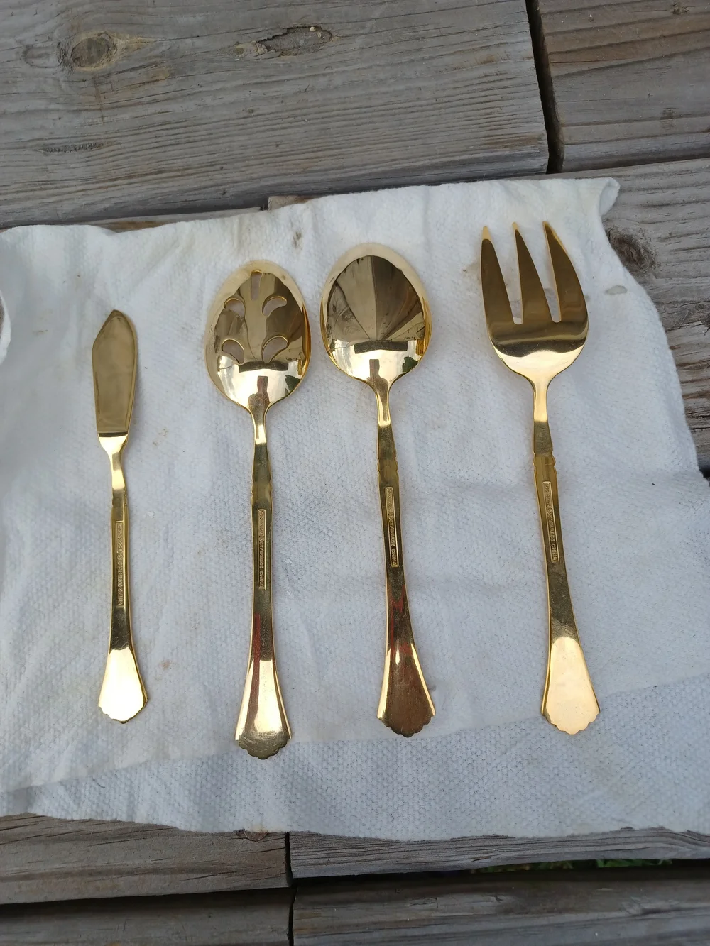 Vtg Cambrige Stainless Gold Flatware Serving Set- 5ct